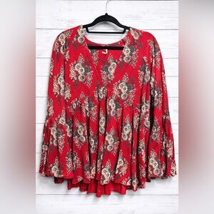Free People Red Floral Blouse